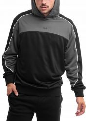 Bluza Męska Z Kapturem Fila Luźna Sportowa Dresowa Treningowa Hoodie. Czarne bluzy sportowe męskie Fila, bez wzorów, z dresówki, eleganckie, bez kołnierzyka, bez ramiączek. Za 210.99 zł.