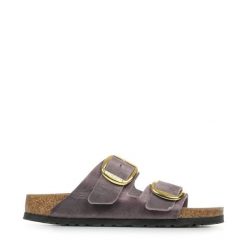 Damskie sandały duże klamry Arizona Big Buckle. Fioletowe sandały damskie Birkenstock, bez wzorów, z materiału, bez obcasa. Za 855.00 zł.
