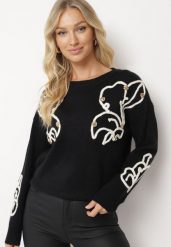 Czarny Sweter z Geometrycznym Wzorem i Cekinami Vitiara. Czarne swetry klasyczne damskie Born2be, bez kołnierzyka. Za 119.99 zł.
