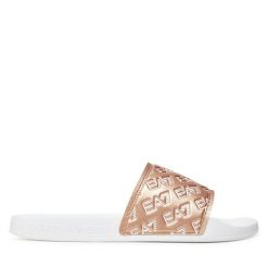 Klapki EA7 Emporio Armani. Czerwone klapki damskie EA7 Emporio Armani, bez wzorów, bez obcasa. Za 249.99 zł.