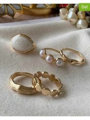Luseera Pozłacane pierścionki (5 szt.) rozmiar: onesize. Żółte pierścionki damskie Luseera, z perłą, pozłacane. Za 43.99 zł.