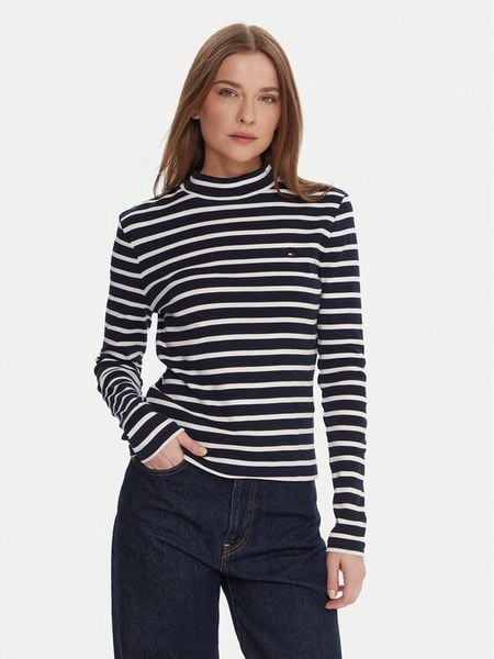 Tommy Hilfiger Bluzka WW0WW47307 Granatowy Slim Fit. Niebieskie bluzki damskie Tommy Hilfiger, xl, bez wzorów, z bawełny, bez ramiączek. Za 259.99 zł.