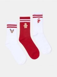 Prążkowane skarpetki ze świątecznym haftem 3 pack - wielobarwny. Skarpetki damskie Sinsay, bez wzorów, prążkowane. W wyprzedaży za 7.99 zł.