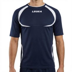 Koszulka do biegania męska krótki rękaw oddychająca niebiesko-biała. Białe t-shirty sportowe męskie Legea, m, z bawełny, bez ramiączek, do biegania. Za 48.00 zł.