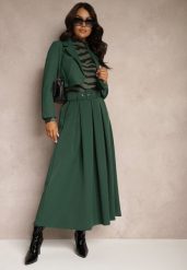 Ciemnozielona Spódnica z Wiskozą o Rozkloszowanym Kroju z Paskiem i Gumką w Talii Prianna. Zielone spódniczki damskie Renee, na lato, bez wzorów, z wiskozy, eleganckie, maxi, koszulowe. Za 99.99 zł.