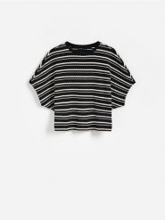 T-shirt kimono w paski - czarny. Czarne t-shirty damskie Reserved, l, bez wzorów, z bawełny, bez kołnierzyka. Za 69.99 zł.