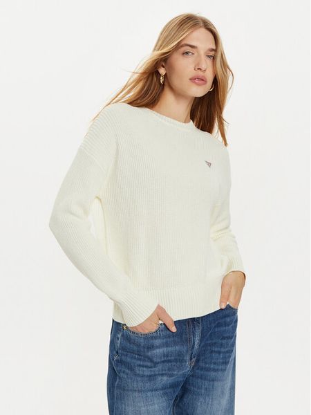 Guess Jeans Sweter W4BR08 Z3HM1 Écru Regular Fit. Białe swetry klasyczne damskie Guess Jeans, l, z jeansu, bez kołnierzyka. Za 204.99 zł.