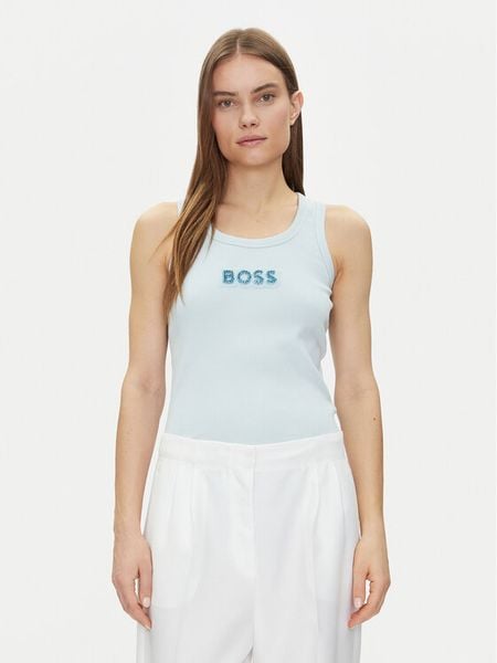 BOSS Top C-Ematite 50536985 Błękitny Slim Fit. Niebieskie topy damskie Boss, xs, bez wzorów, z bawełny, bez ramiączek. Za 159.99 zł.