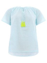 Zwillingsherz Bluzka w kolorze błękitno-zielono-białym rozmiar: L/XL. Białe bluzki damskie Zwillingsherz, l, bez wzorów, z bawełny, bez kołnierzyka, bez ramiączek. Za 101.23 zł.