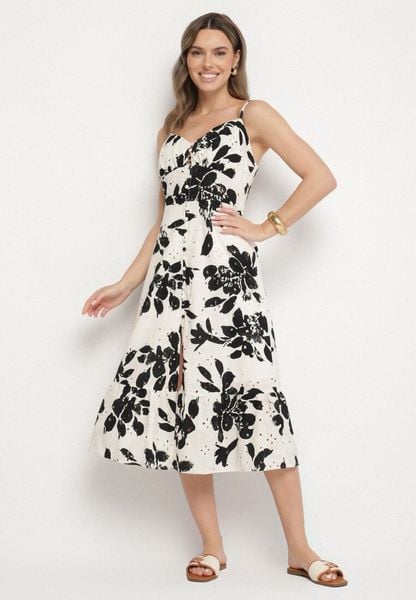 Czarna Ażurowa Sukienka z Bawełny o Rozkloszowanym Kroju na Ramiączkach Nitaria. Białe sukienki damskie Born2be, na co dzień, na lato, l, z aplikacjami, z bawełny, bez kołnierzyka, bez ramiączek, rozkloszowane. Za 129.99 zł.