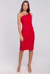 Elegancka sukienka na jedno ramię ołówkowa czerwona. Czerwone sukienki damskie Sukienki.shop, do pracy, xl, bez wzorów, biznesowe, z asymetrycznym kołnierzem, bez ramiączek, midi, asymetryczne. Za 229.00 zł.