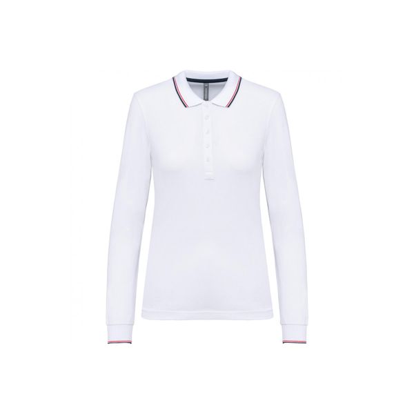 Damska koszulka polo pique z długim rękawem Kariban. Białe bluzki damskie KARIBAN, bez wzorów, bez kołnierzyka, bez ramiączek. Za 163.00 zł.