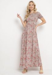 Różowa Sukienka Hiszpanka Długa z Bawełny w Kwiatowy Print Mrosa. Czerwone sukienki damskie Born2be, na imprezę, na lato, l, bez wzorów, z bawełny, boho, bez kołnierzyka, bez ramiączek, maxi, kopertowe. W wyprzedaży za 51.99 zł.