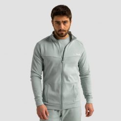 Bluza męska fitness z zamkiem Limitless. Zielone bluzy sportowe męskie GYMBEAM, bez wzorów, z bawełny, sportowe, bez kołnierzyka, bez ramiączek. Za 123.90 zł.
