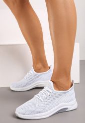 Białe Buty Sportowe z Siateczki Zdobione Wiązaniem Salmerus. Białe buty sportowe na co dzień damskie Born2be, z aplikacjami, z materiału. Za 39.99 zł.