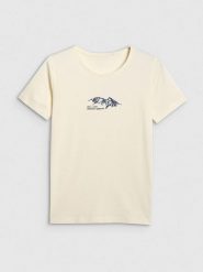 4F Koszulka w kolorze kremowym rozmiar: L. Brązowe t-shirty damskie 4f, l, bez wzorów, z bawełny, bez kołnierzyka. Za 48.39 zł.