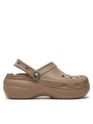 Crocs Klapki Classic Platform Lined Clog W 207938 Brązowy. Brązowe klapki damskie Crocs, bez wzorów, z tworzywa sztucznego, bez obcasa. Za 199.99 zł.