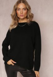 Czarny Sweter o Luźnym Kroju Enian. Czarne swetry klasyczne damskie Renee, xl, z dzianiny, bez kołnierzyka. Za 84.99 zł.