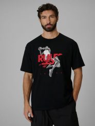 4F T-shirt loose z nadrukiem męski - czarny S. Czarne t-shirty męskie 4f, m, bez wzorów, z bawełny, bez kołnierzyka. Za 69.99 zł.