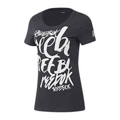 Koszulka sportowa damska Reebok Super Scripty. Czarne bluzki sportowe damskie Reebok, xs, z materiału, bez kołnierzyka, bez ramiączek. Za 118.00 zł.