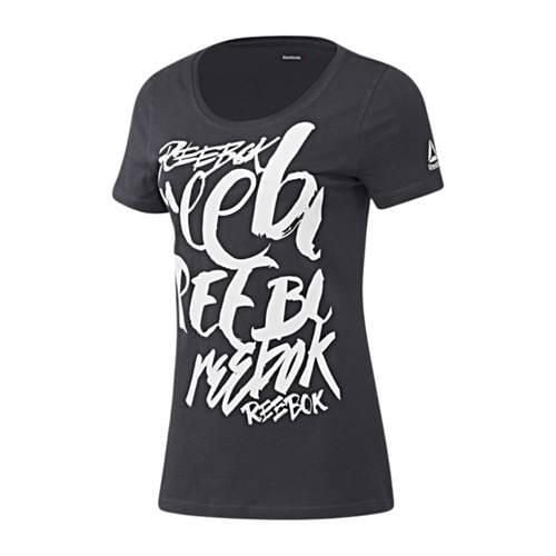Koszulka sportowa damska Reebok Super Scripty. Czarne bluzki sportowe damskie Reebok, xs, z materiału, bez kołnierzyka, bez ramiączek. Za 118.00 zł.