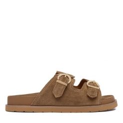 Klapki Gant. Brązowe klapki damskie Gant, bez wzorów, bez obcasa. Za 459.99 zł.