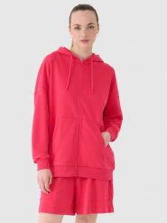 4F Bluza dresowa rozpinana z kapturem damska - różowa L. Czerwone bluzy sportowe damskie 4f, l, z bawełny. W wyprzedaży za 119.99 zł.
