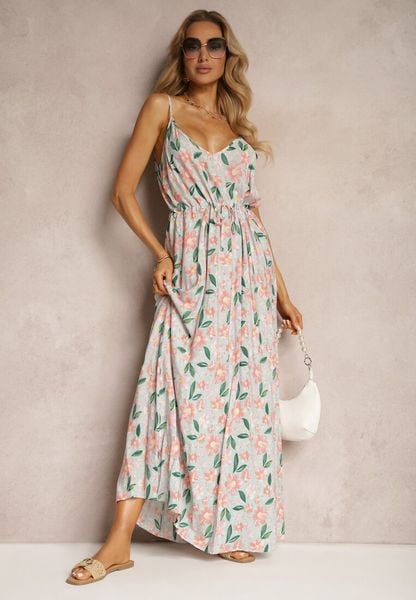 Jasnozielona Wiskozowa Sukienka ze Ściągaczem na Regulowanych Ramiączkach w Kwiaty Abcolia. Zielone sukienki damskie Renee, na lato, l, bez wzorów, z tkaniny, bez kołnierzyka, bez ramiączek, maxi, dopasowane. Za 69.99 zł.