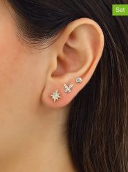 Miu Silver Pozłacane kolczyki-wkrętki (3 szt.) z cyrkoniami rozmiar: onesize. Szare kolczyki damskie Miu Silver, z cyrkonią, pozłacane. Za 82.99 zł.