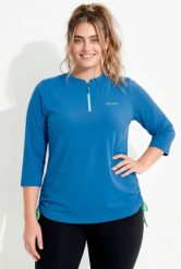 Damskie koszulka funkcyjna okrągły dekolt rękaw 3/4 z recyklingu. Niebieskie t-shirty damskie Ulla Popken, plus size, bez wzorów, z elastanu, bez kołnierzyka. Za 199.99 zł.