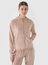 4F Bluza dresowa z weluru rozpinana z kapturem damska - beżowa S. Brązowe bluzy sportowe damskie 4f, s, z dresówki. W wyprzedaży za 79.99 zł.