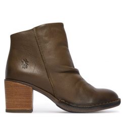 Botki Fly London. Brązowe botki damskie Fly London, bez obcasa, na słupku, bez zapięcia. Za 499.99 zł.