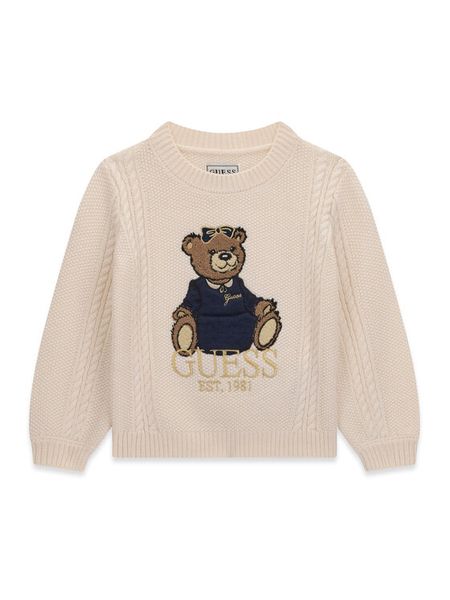 Guess Sweter K6BR07 Z1285 Kremowy Regular Fit. Białe swetry dziewczęce Guess, z aplikacjami, bez kołnierzyka. Za 214.99 zł.