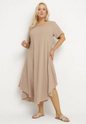 Ciemnobeżowa Rozkloszowana Sukienka z Bawełną Elzedia. Brązowe sukienki damskie Born2be, na co dzień, xl, bez wzorów, z bawełny, eleganckie, bez kołnierzyka, bez ramiączek, midi, rozkloszowane. W wyprzedaży za 71.99 zł.
