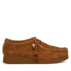 Półbuty Clarks. Brązowe półbuty damskie Clarks, bez wzorów, bez obcasa, na płaskiej podeszwie. Za 389.99 zł.