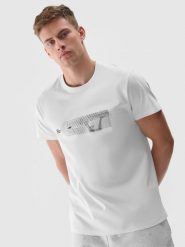 4F T-shirt z nadrukiem regular męski - biały XXL. Białe t-shirty męskie 4f, m, bez wzorów, z dzianiny, bez kołnierzyka. W wyprzedaży za 39.99 zł.