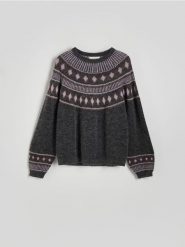 Sweter z dodatkiem moheru - wielobarwny. Swetry klasyczne damskie Reserved, l, z dzianiny, bez kołnierzyka. W wyprzedaży za 99.99 zł.