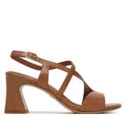 Sandały Tamaris. Brązowe sandały damskie Tamaris, bez wzorów, bez obcasa, na słupku. Za 369.99 zł.