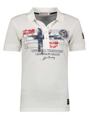 Geographical Norway Koszulka polo "Kerry" w kolorze białym rozmiar: L. Białe bluzki damskie Geographical Norway, l, z aplikacjami, z bawełny, bez kołnierzyka, bez ramiączek. Za 65.85 zł.
