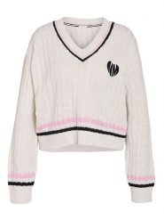 Noisy may Sweter "Maki" w kolorze kremowym rozmiar: M. Brązowe swetry klasyczne damskie Noisy may, m, ze splotem, bez kołnierzyka. Za 114.95 zł.