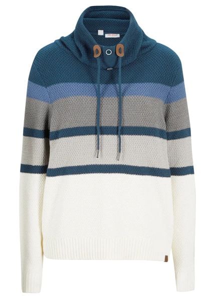 Sweter z kołnierzem kominem, z czystej bawełny. Niebieskie swetry klasyczne damskie bonprix, z bawełny, bez kołnierzyka. Za 109.99 zł.