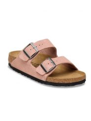 Birkenstock Skórzane klapki "Arizona" w kolorze jasnoróżowym rozmiar: 37. Różowe klapki damskie Birkenstock, bez wzorów, ze skóry, bez obcasa. Za 393.45 zł.