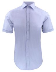 Taliowana Koszula Elegancka, Krótki Rękaw - Quickside - Błękitna. Niebieskie koszule męskie Quickside, m, bez wzorów, z bawełny, bez kołnierzyka, bez ramiączek. Za 159.00 zł.