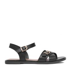 Sandały Lasocki. Czarne sandały damskie Lasocki, bez wzorów, bez obcasa, na płaskiej podeszwie. Za 169.99 zł.