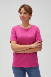 Gładki bawełniany t-shirt fuksjowy. T-shirty damskie MOODO, l, bez wzorów, z bawełny, bez kołnierzyka. Za 34.99 zł.