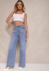 Niebieskie Szerokie Jeansy z Bawełną High Waist Assemi. Niebieskie jeansy damskie Renee, z podwyższonym stanem. Za 109.99 zł.