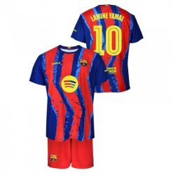 FC Barcelona Lamine Yamal komplet koszulka spodenki junior box 2025/26. Czerwone bluzki sportowe damskie FC Barcelona, z materiału, bez kołnierzyka, bez ramiączek. Za 252.74 zł.