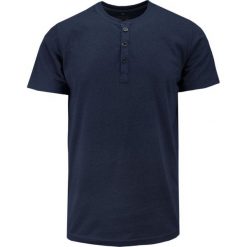 T-shirt Bawełniany, Ciemny Granatowy bez Nadruku, Krótki Rękaw, Dekolt z Guzikami -BASTION. Niebieskie t-shirty męskie Bastion, na lato, m, bez wzorów, z bawełny, bez kołnierzyka. Za 117.00 zł.