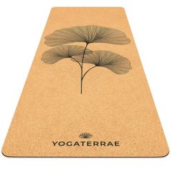 Mata do jogi Biloba naturalnego korka-gumy + Pasek do transportu i rozciągania. Brązowe paski damskie YOGATERRAE, bez wzorów, z gumy, sportowe. Za 419.00 zł.