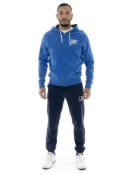 Bluza z bawełna z kaptur na co dzień na siłownię. Niebieskie bluzy sportowe męskie LEONE 1947 APPAREL, bez wzorów, z bawełny, bez kołnierzyka, bez ramiączek. Za 357.85 zł.